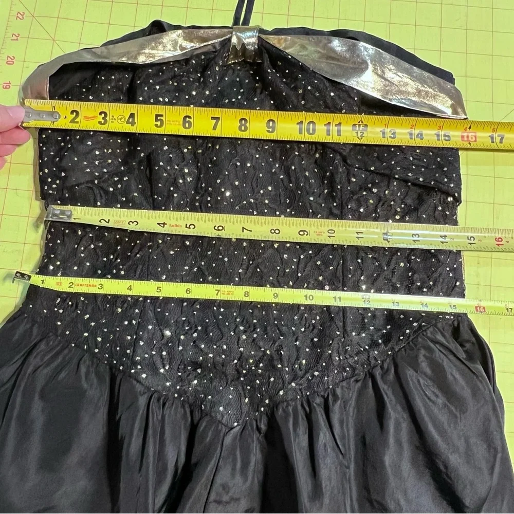 VINTAGE 80s starry night formal prom dress midi strapless halter metallic‎ gold
